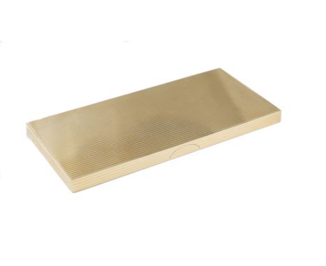 A Cartier gold rectangular cigarette case, the exterior with banded decoration, detailed CARTIER 14 K, 16.4cm x 7.8cm, weight