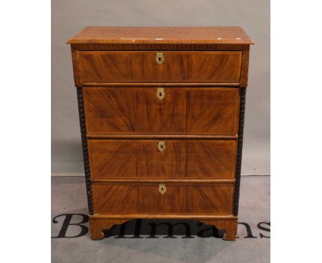 A late 19th century German painted walnut chest of four long graduated drawers on bracket feet, 83cm wide x 110cm high. 