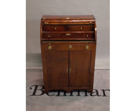 A 19th century mahogany cylinder bureau with cupboard drawer base on bracket feet, 65cm wide x 98cm high. 