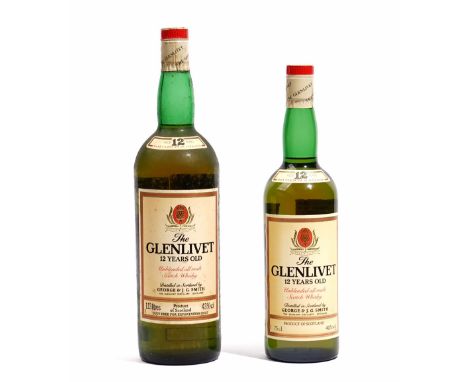 One bottle The Glenlivet 12 year old Scotch Whisky, circa. 1980, 1.13 litres and another smaller, 75cl, (2). 