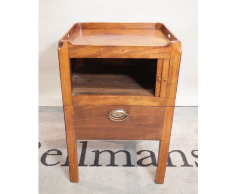 A George III mahogany tambour fronted commode on square supports, 50cm wide x 78cm high