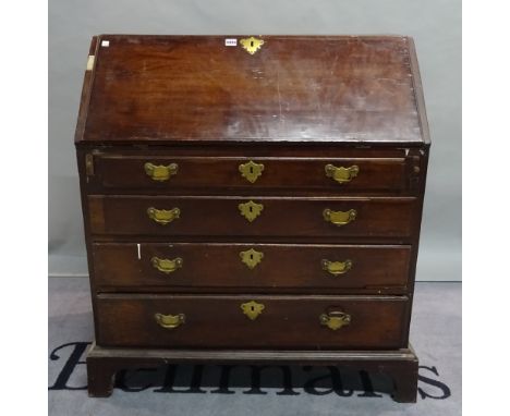 A George III mahogany bureau with four long graduated drawers on bracket feet, 92cm wide x 104cm high. 