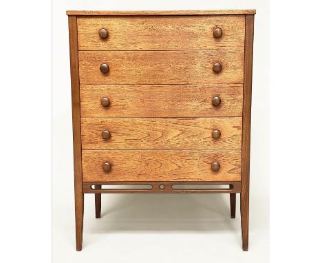 HEALS CHEST, vintage mid 20th century teak with five long drawers attributed to Heals, 71cm x 46cm x 94cm H. 