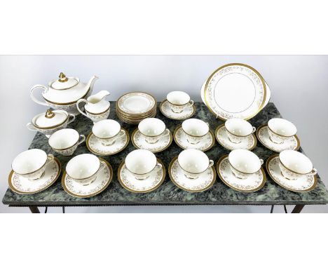 TEA SERVICE, Royal Doulton Belmount pattern including 13 tea cups and 12 saucers, 11 plates teapot, milk jug, cake plate and 