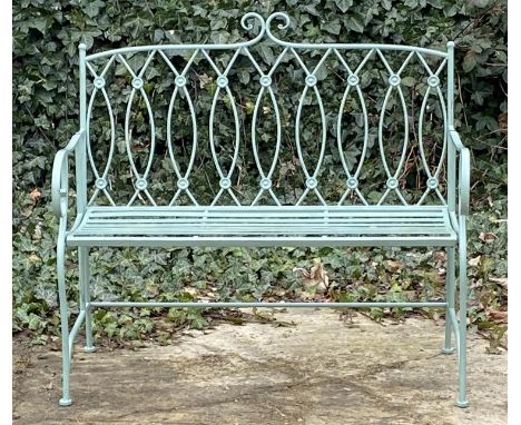 GARDEN BENCH, 95cm H x 105cm W x54cm D, Regency style, painted pistachio green metal. 