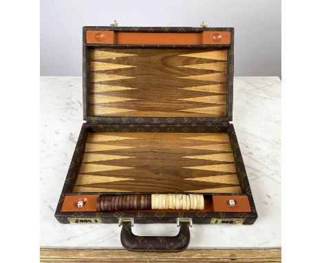 BACKGAMMON TRAVEL CASE, monogrammed LV, 40cm L x 10cm W. 