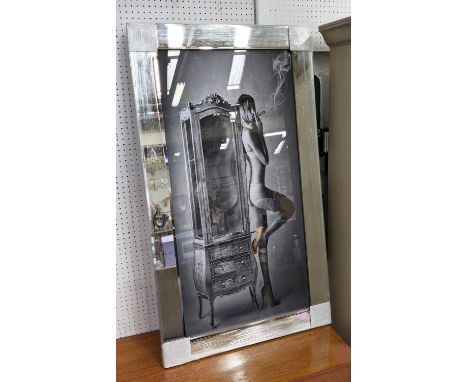 CONTEMPORARY SCHOOL PHOTO PRINT, Lady with Cigar, framed and glazed, 116cm x 66cm. 