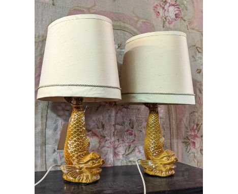 CASA PUPO TABLE LAMPS, a pair, scale textured bodies, gold shades, 63cm H x 38cm W x 22cm D. (2) 