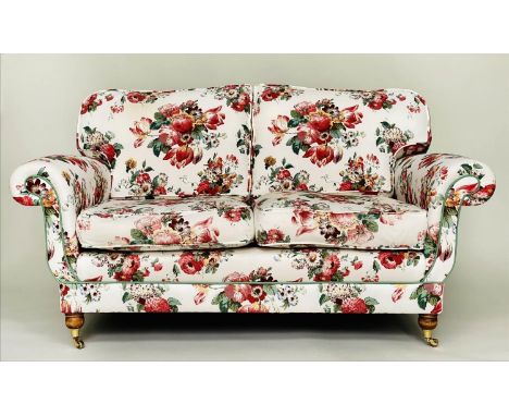 SOFA, English Country House style, with floral bouquet printed cotton, upholstered and feather cushions, 165cm W. 