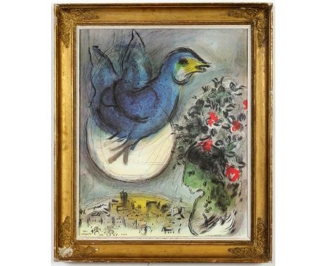 MARC CHAGALL, Menton, signed in the plate, lithograph, French Empire, vintage frame, 53cm x 43cm. (Subject to ARR - see Buyer