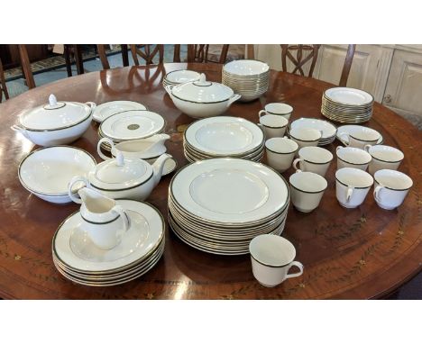 DINNER SERVICE, Royal Doulton, Oxford Green, thirteen dinner plates, twelve soup bowls, twelve side plates, twelve dessert bo