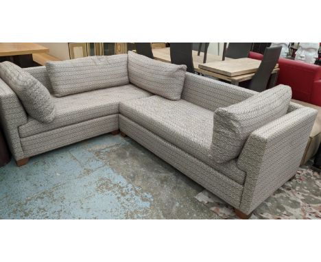 CORNER SOFA, 258cm x 199cm x 90cm with patterned upholstery. (in two sections). 