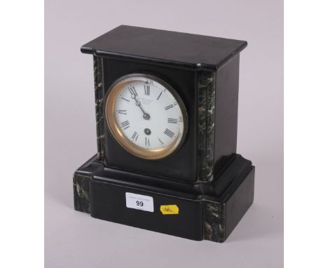 A late 19th century black marble mantel clock with eight-day movement by JW Benson, 9" highCondition: The clock appears to be