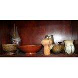 Three pieces of Raku studio pottery and a quantity of studio pottery and other china