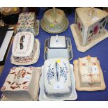 A chintzware cheese dish and cover, and six other cheese dishes and covers