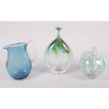 A Siddy Langley bulbous glass vase, dated 1989, 6" high, a Peter Layton oviform glass vase with