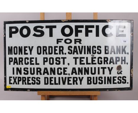 A metal and enamel Post Office sign, 14" x 36" 