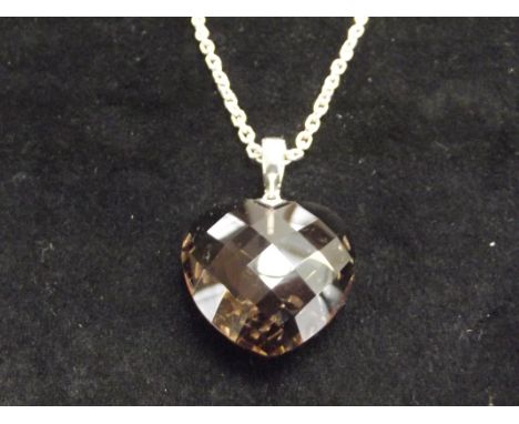 Silver chain with smokey quartz heart pendant 