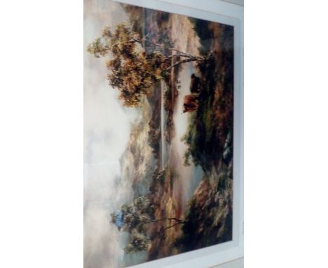 Prudence Turner framed print, highland cattle and lake scene, limited editon 34/50, signed in pencil 