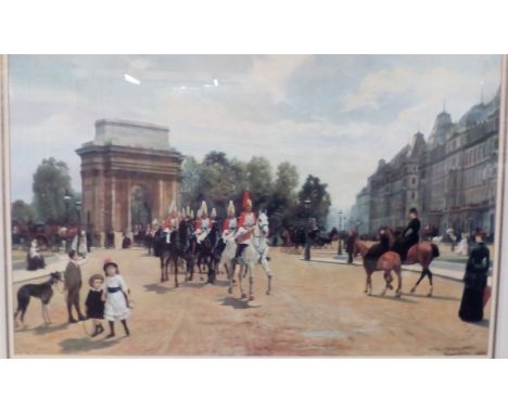 A large framed print life guards passing Hyde park