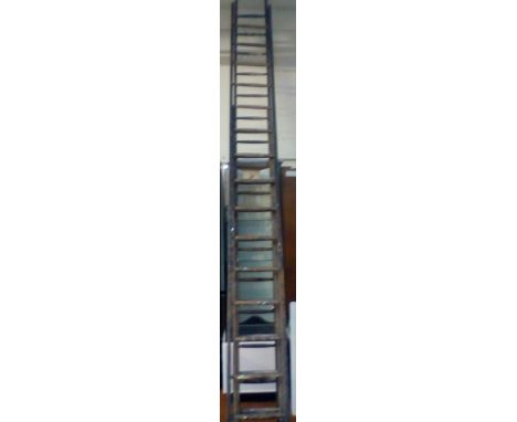 Three vintage wooden ladders, one rung missing to one ladder 