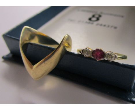 Gold wishbone ring, together with an 18ct ruby & diamond ring