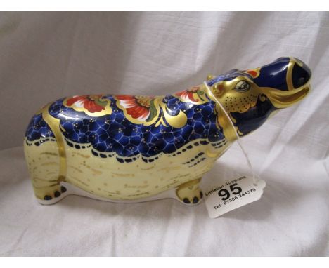 Royal Crown Derby paperweight 'Hippopotamus' - gold stopper