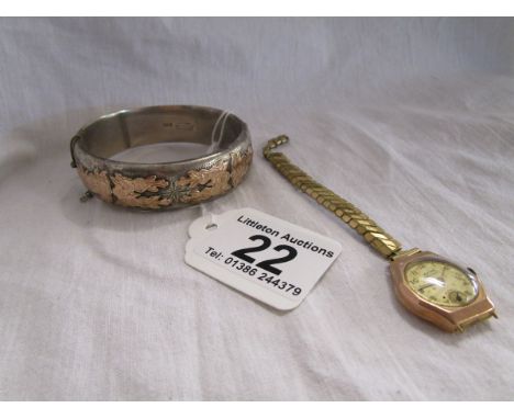 Gold-cased watch A/F & hallmarked silver bangle