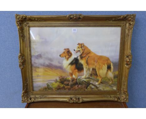 A Wright Barker print, Collies in a Highland Landscape, print