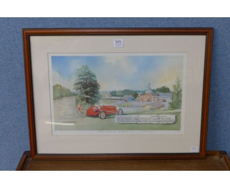 A signed limited edition Poiderwin print, Brooklands 1994, 130/150, framed