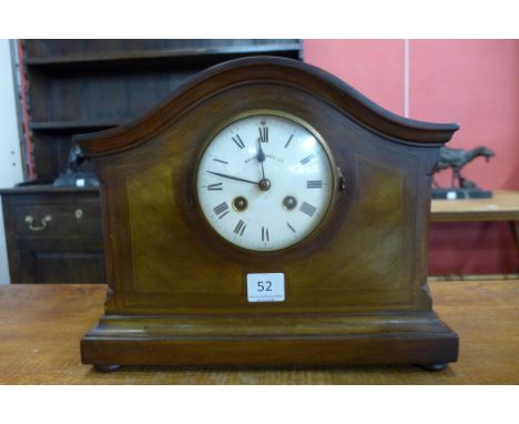 An early 20th Century French Japy Freres inlaid mahogany mantel clock, retailed by Walker & Hall Ltd.