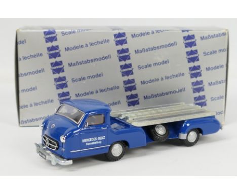 Kenna Models - A boxed limited edition hand built white metal model Mercedes Benz Renn Racing Car Transporter in blue in 1:43