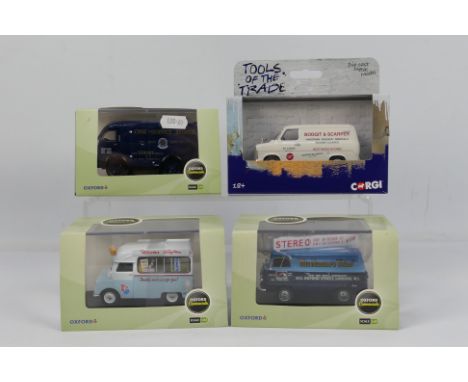 Corgi - Oxford - 4 x boxed vans in 1:43 scale, Ford Transit # CC02722, Bedford CA Ice Cream van # CA021, Ford 400E in HMV liv