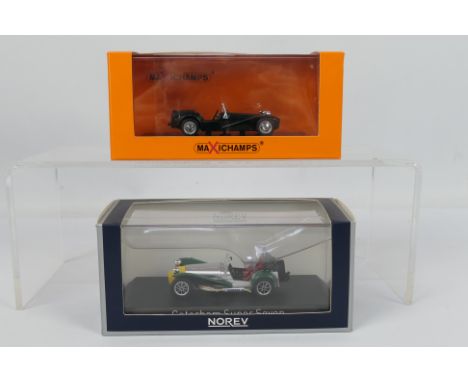 Norev - Maxichamps - 2 x boxed models in 1:43 scale, a 1968 Lotus Super Seven in green # 113630 and a 1983 Caterham Super Sev