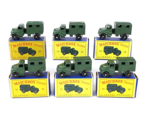 Matchbox - Unsold Shop Stock - 6 x boxed Army Austin Wireless Trucks # 68. They all appear Mint in Near Mint boxes with only 