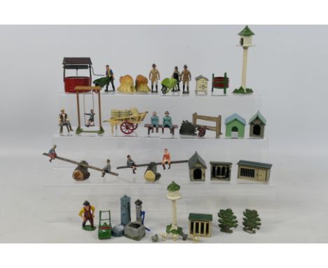 Britains - F.G. Taylor - Timpo - Johillco - A collection of over 30 items including Garden Swing with Boy # 619, See-Saw with