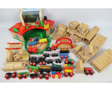 Brio - Corgi - A Swedish wooden toy train set made by Brio, includes track, engine shed, locos and rolling stock, and accesso