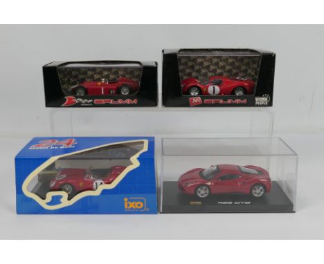 Ixo - Bburago - Brumm - 4 x boxed Ferrari models in 1:43 scale, a 488 GTB, a 1958 250 Testa Rossa Le Mans # LM1958, a 1966 33