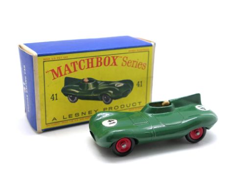 Matchbox - A rare boxed Jaguar D Type # 41. This circa 1960 model is the larger 62 mm body version and has the desirable red 