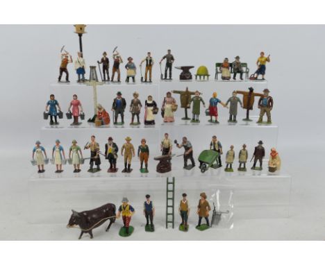 Britains - Johillco - 40 x unboxed figures plus some accessories including Farmer's Wife # 503, Milkmaid # 537, Aged Villager