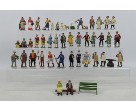 Britains - Johillco - 40 x unboxed figures plus some accessories including Farmer's Wife # 503, Milkmaids # 532, Aged Village