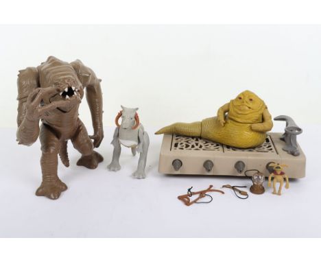 Three Vintage Star Wars Creatures Monsters Kenner. Including Jabba The Hutt Playset missing parts, TaunTaun with broken reign