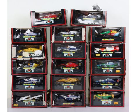 Sixteen Scalextric Boxed Formula One cars Hornby. Including McLaren Mercedes, Ferrari, Williams, Ford, Team Duracell, Minardi