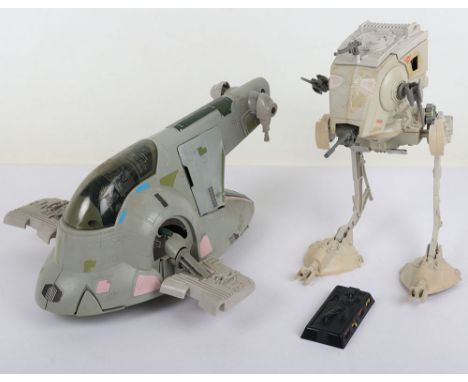 Two Vintage Star Wars Vehicles Kenner. Including Slave One Complete with original ramp and Han Solo Carbonite block and Scout