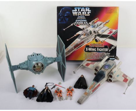Two Modern Star Wars 1995-97 Vehicles and action figures Hasbro. Including boxed X-Wing missing one gun with box wear, Tie Fi