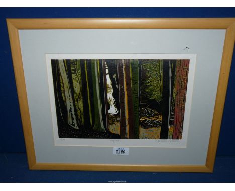 A framed and mounted Woodcut, limited edition print no 3/9, titled 'Hafod' signed by the artist Christine Clinch in pencil, 1