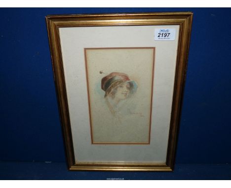 A framed watercolour portrait of a young lady, signed Amy L Greenfield 1912.
