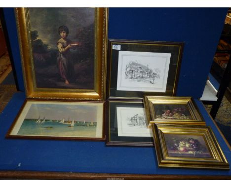 A quantity of Prints to include The Milkmaid, sailing boats, C. Varley print of Kings Head, Glenda Rae Thatched Cottage and t