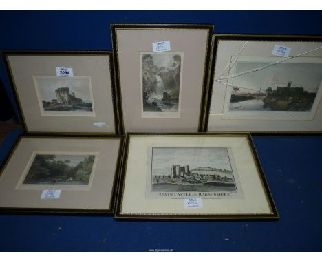 Five framed and glazed Etchings to include City of Worcester (glass a/f), Neath Abbey, etc.