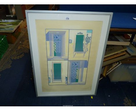 'Quadrille', a large modern framed and mounted artist proof Print no 2/6, signed in pencil Hilary Adair '76, some water damag